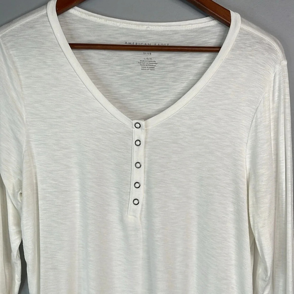 AMERICAN EAGLE White Soft & Sexy Slub Henley Shirt  Snap Long Sleeves L - Picture 3 of 10